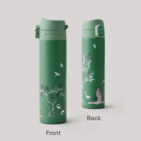 Green Tumbler(Plum Blossom, Bamboo, and Crane Pattern)