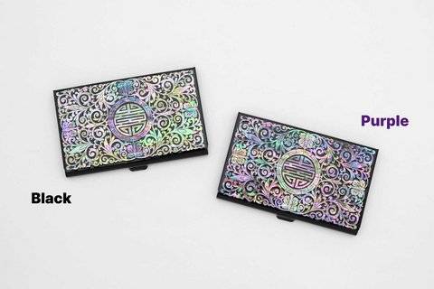 Mother of pearl Craft Business Card Case(foliage scrolls, Black)