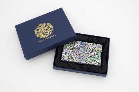 Mother of pearl Craft Business Card Case(foliage scrolls, Black)