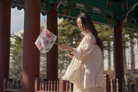 Parapluie (Papillons et fleurs « Baek Eun-bae »_bleu)