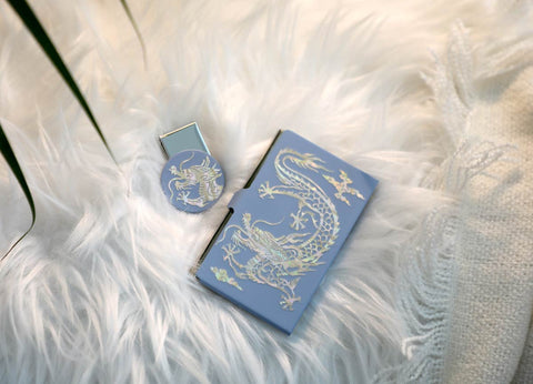 Mother of pearl Craft Business Card Case(Blue Dragon design from Uigwe)