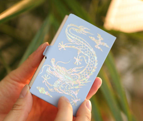 Mother of pearl Craft Business Card Case(Blue Dragon design from Uigwe)