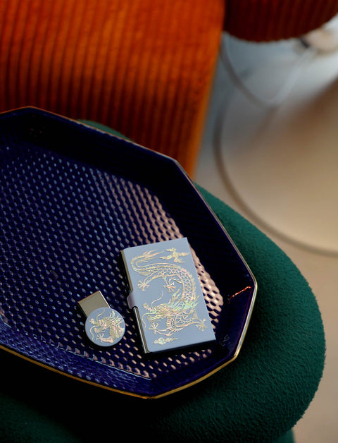 Mother of pearl Craft Business Card Case(Blue Dragon design from Uigwe)