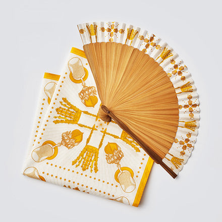 Silla Gold Crown Folding Fan & Handkerchief Set