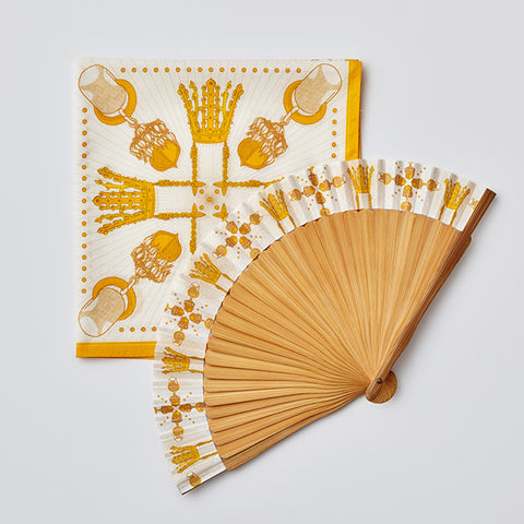 Silla Gold Crown Folding Fan & Handkerchief Set
