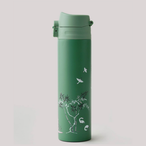 Green Tumbler(Plum Blossom, Bamboo, and Crane Pattern)